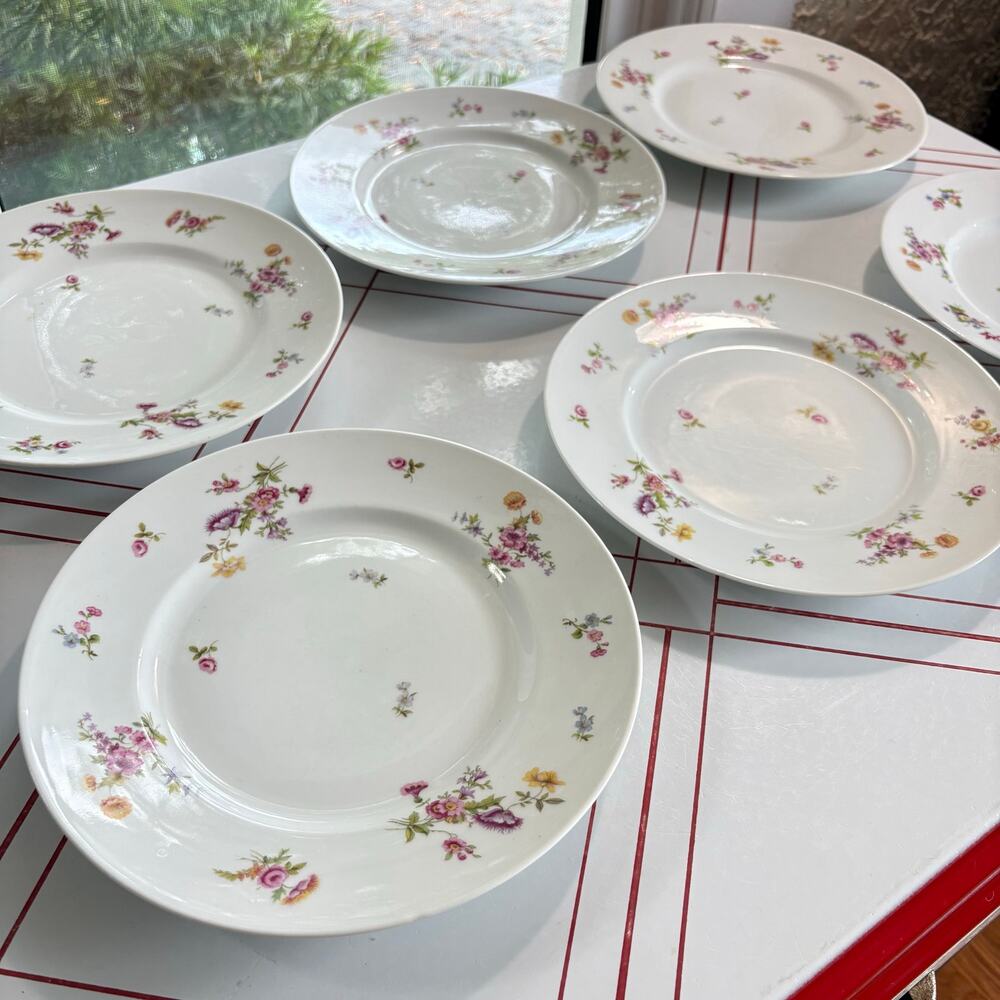Antique L Bernardaud & Co Limoges Floral PorcelainDinner Plates Set of 6 France